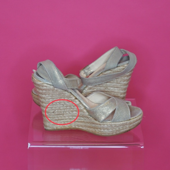 Jimmy Choo Phoenix Gold Platform Wedge ➡️ FLAWS ⬅️ - Picture 5 of 14